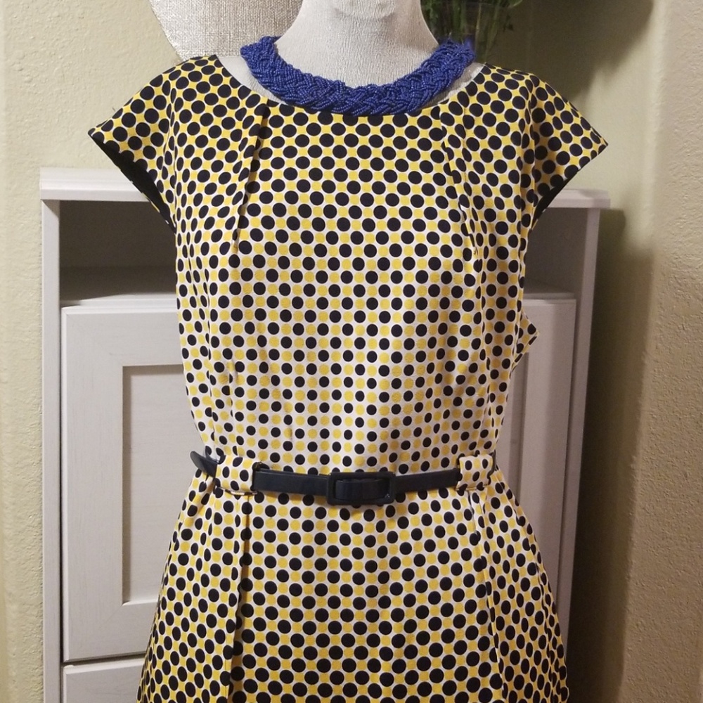 Navy & Yellow Polka Dot Shift Dress
